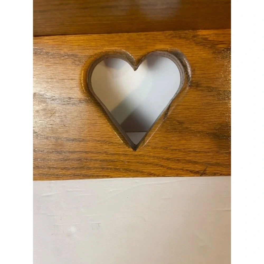 Vintage Wooden Heart Cutout Wall Shelf with Hanging Pegs Medium Oak Cottagecore